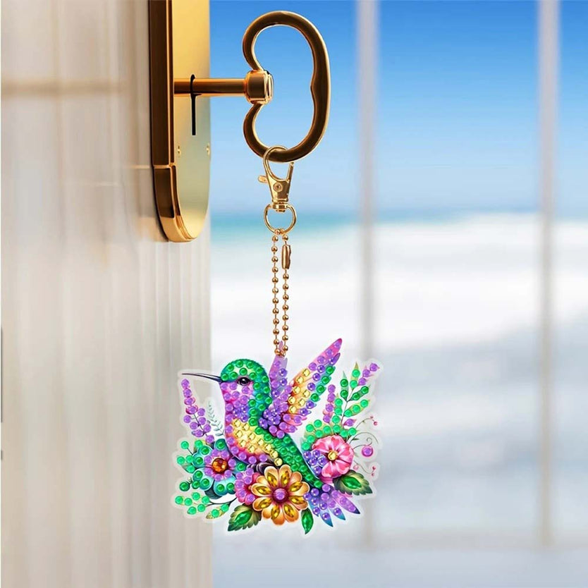 5D Diamond Painting Anhänger – Kolibri-Wunder im Blumenmeer 6 Stück, Unique-Diamond