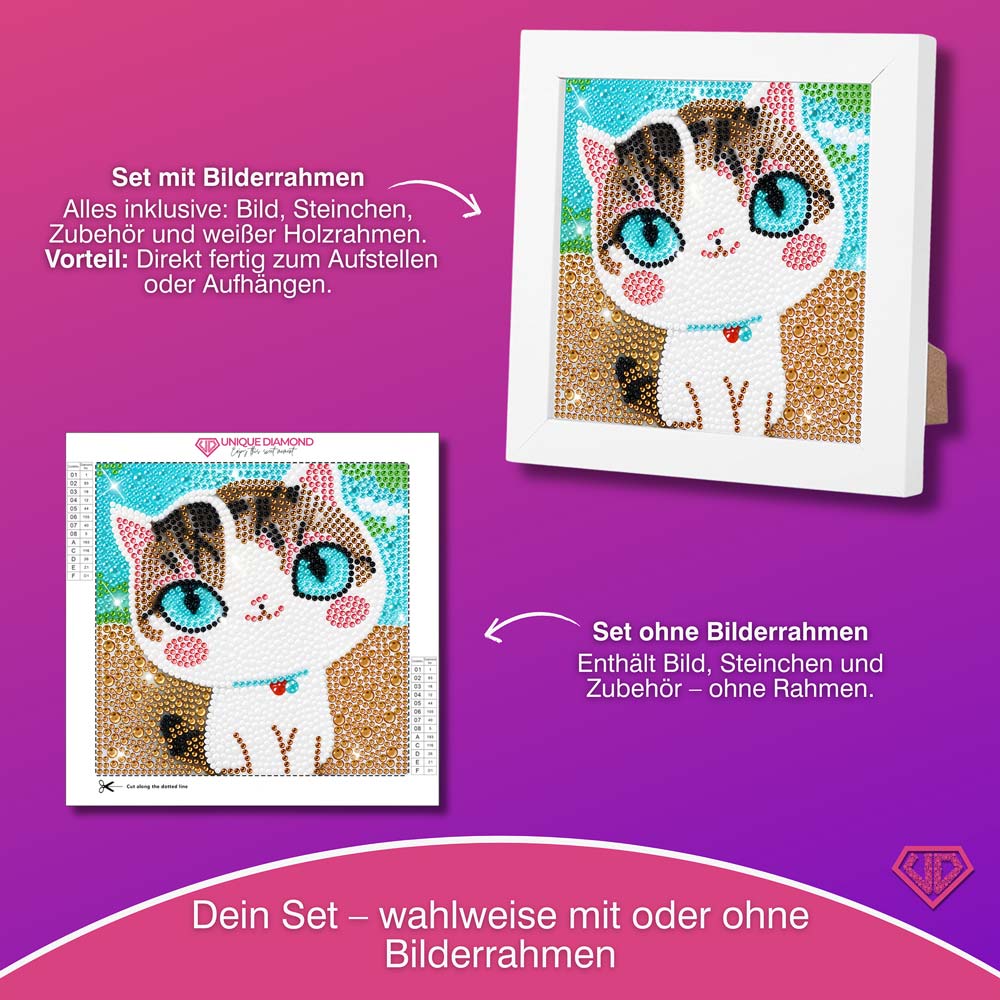 5D Diamond Painting Cat With Blue Eyes mit Strasssteinchen, Unique-Diamond