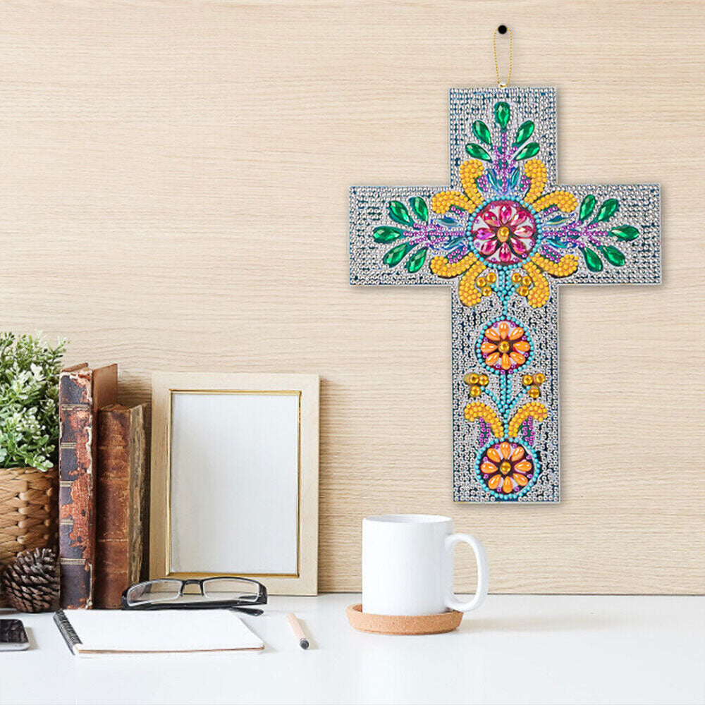 5D Diamond Painting Dekoanhänger Kreuz mit Blume, Unique-Diamond