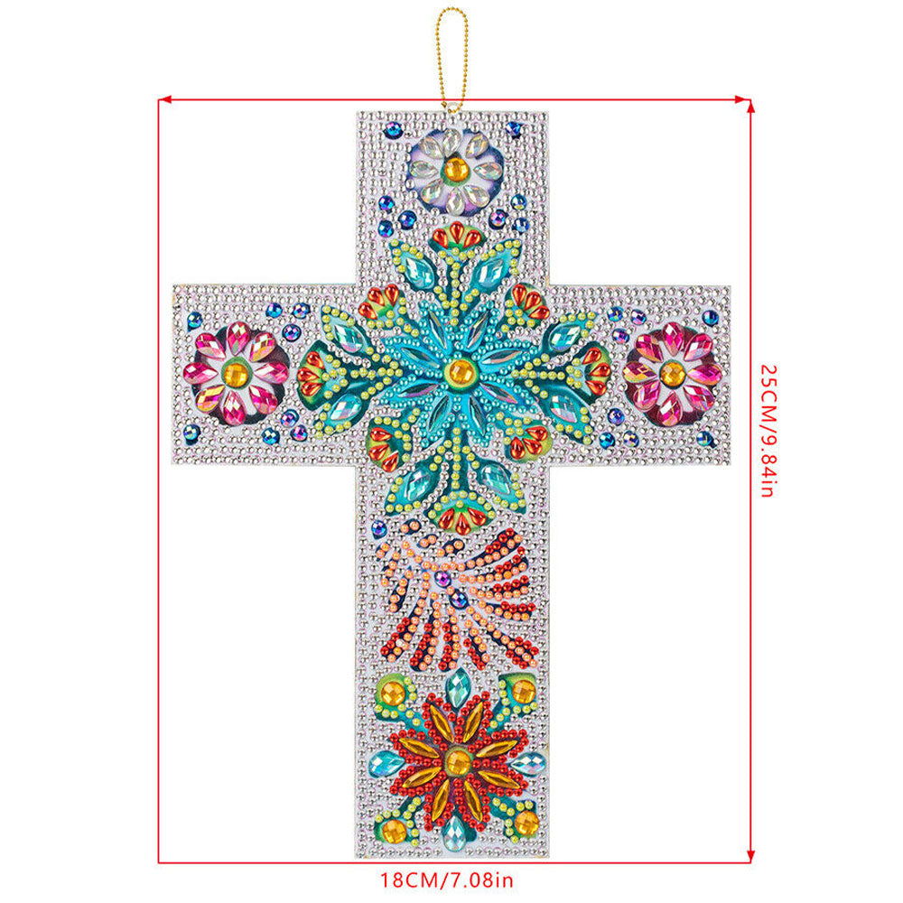 5D Diamond Painting Dekoanhänger Kreuz mit Blumen, Unique-Diamond