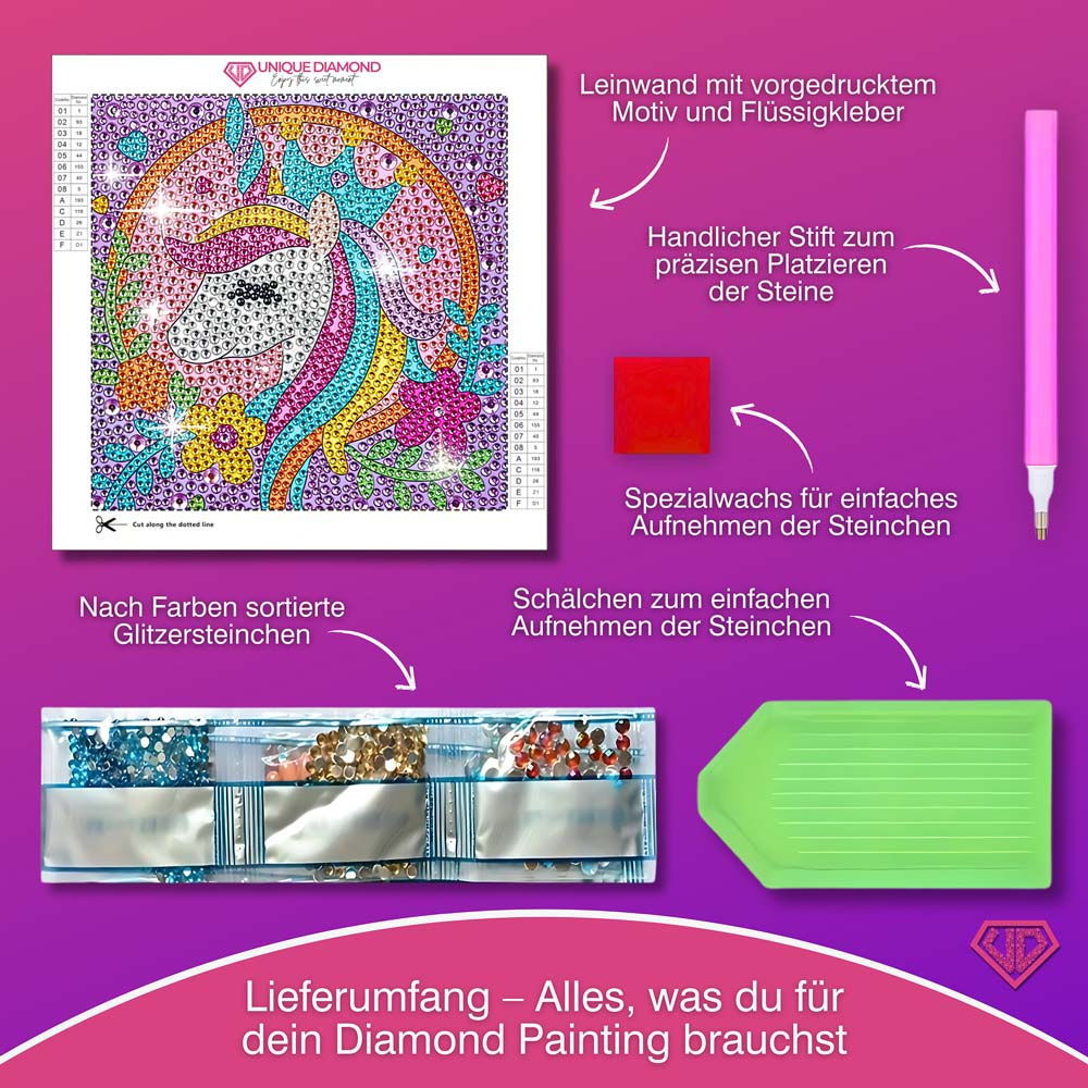 5D Diamond Painting Einhorn-Königin Celestina mit Strasssteinchen, Unique-Diamond