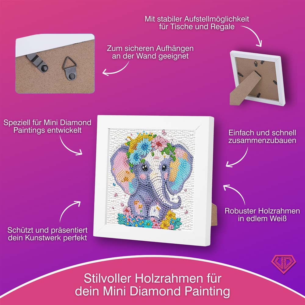 5D Diamond Painting Elefant Elli im Blumenmeer mit Strasssteinchen, Unique-Diamond