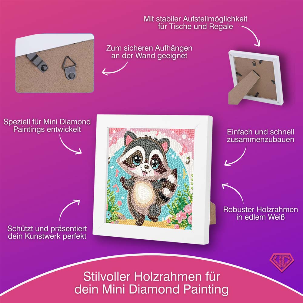 5D Diamond Painting Fröhlicher Waschbär Ricky mit Strasssteinchen, Unique-Diamond
