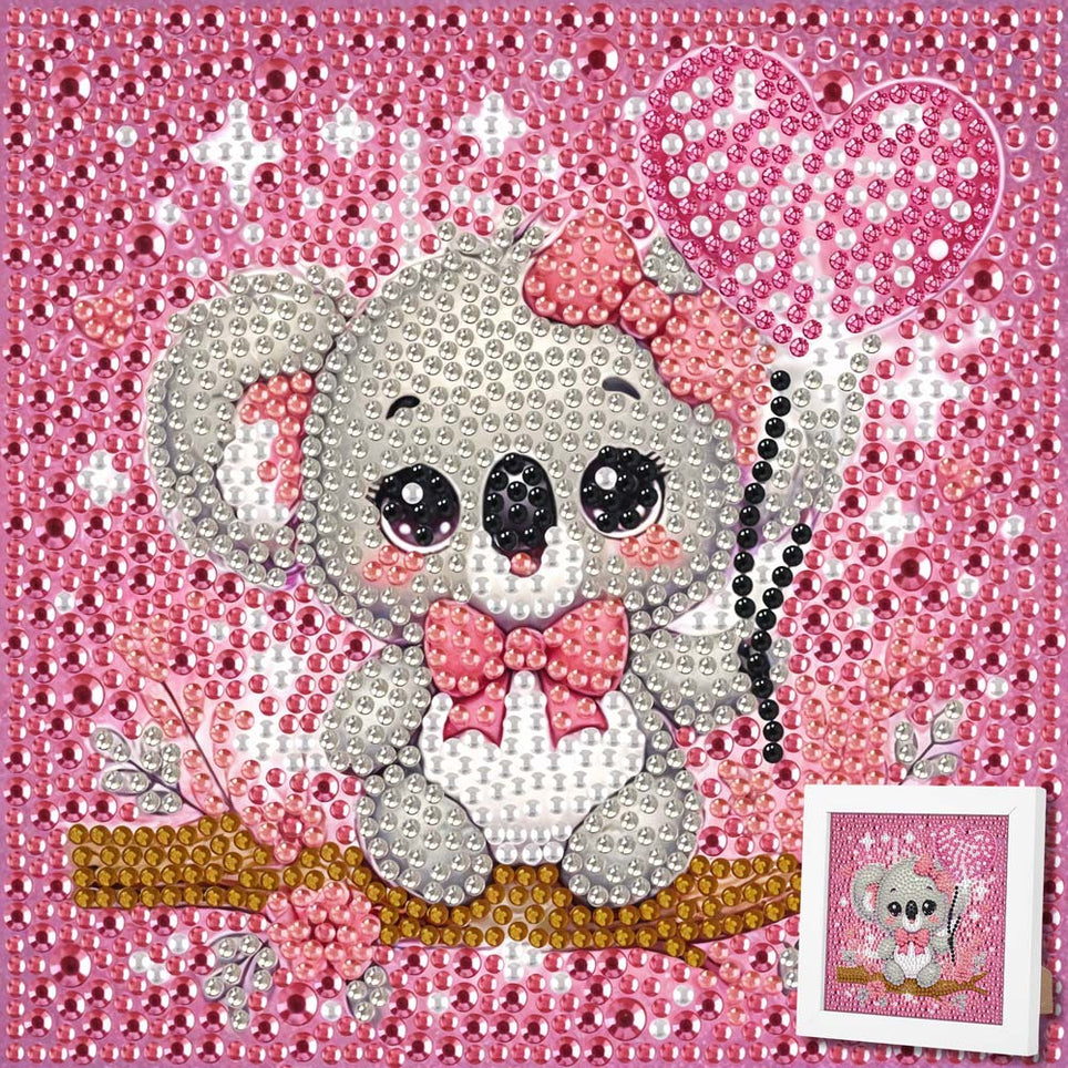 5D Diamond Painting Koala-Mädchen Lani mit Herzballon mit Strasssteinchen, Unique-Diamond