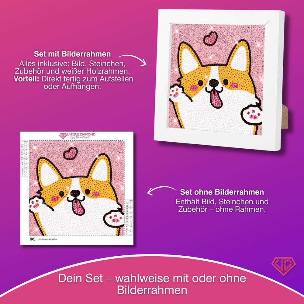 5D Diamond Painting Liebeshund mit Strasssteinchen, Unique-Diamond