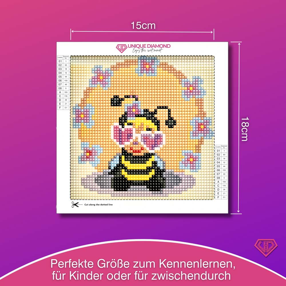 5D Diamond Painting Mini-Bild – Biene Betty mit Herzbrille, Unique-Diamond