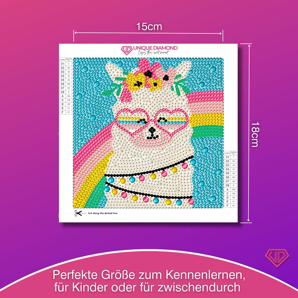 5D Diamond Painting Regenbogen-Alpaka Gloria mit Strasssteinchen, Unique-Diamond