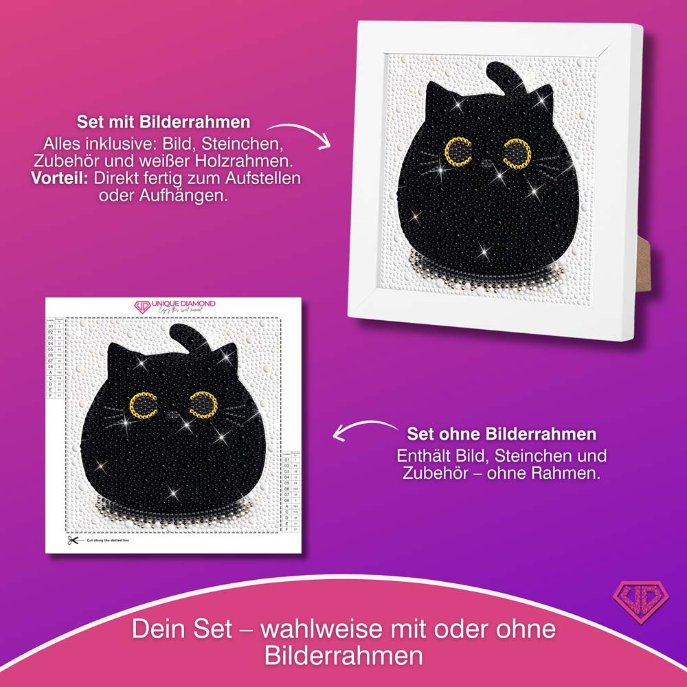 5D Diamond Painting Schwarze Katze mit Strasssteinchen, Unique-Diamond