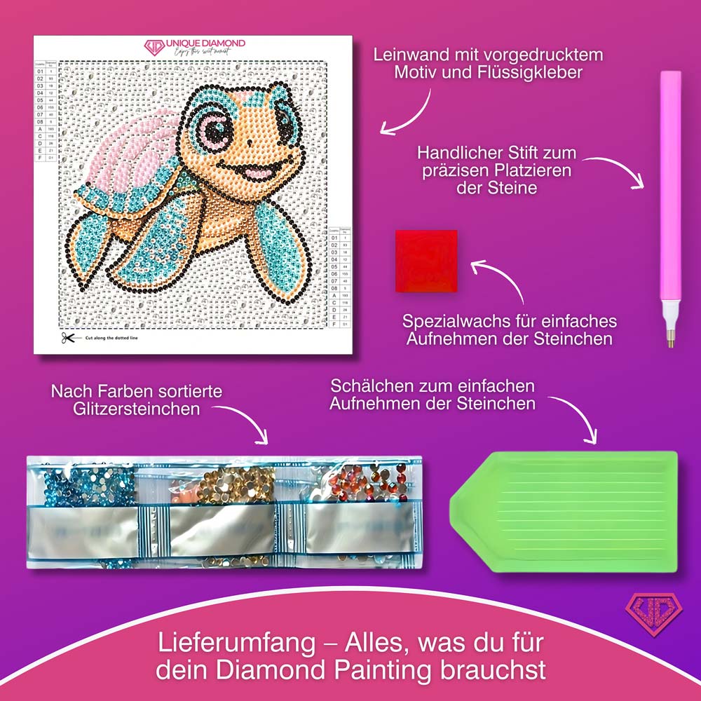 5D Diamond Painting Tilda die Meeresschildkröte mit Strasssteinchen, Unique-Diamond