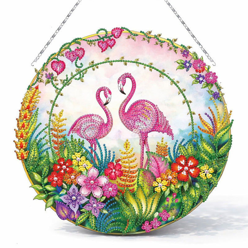 5D Diamond Painting Türanhänger Flamingos mit LED und Anhänger, Unique-Diamond