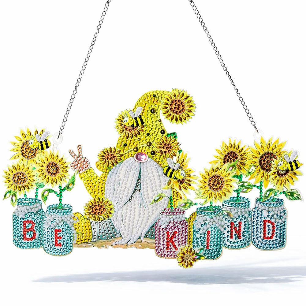 5D Diamond Painting Türanhänger Sonnenblumen Wichtel, Unique-Diamond