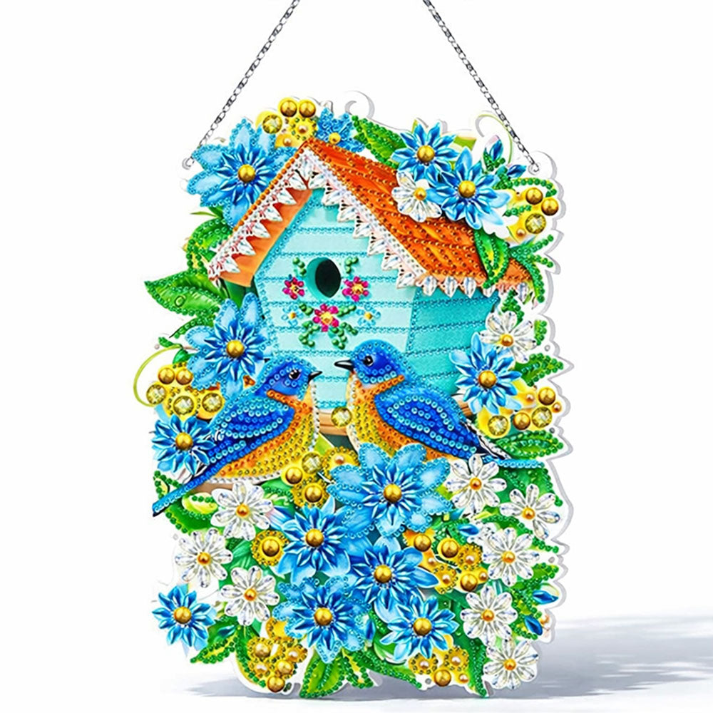 5D Diamond Painting Türanhänger Vogelhäuschen mit LED und Anhänger, Unique-Diamond