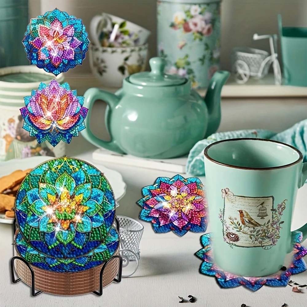 5D Diamond Painting Untersetzer – Lotusblumen Eleganz, Unique-Diamond