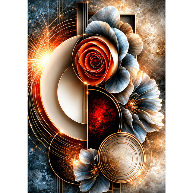 5D Diamond Painting – Goldene Harmonie der Blütenkreise | Unique Diamond