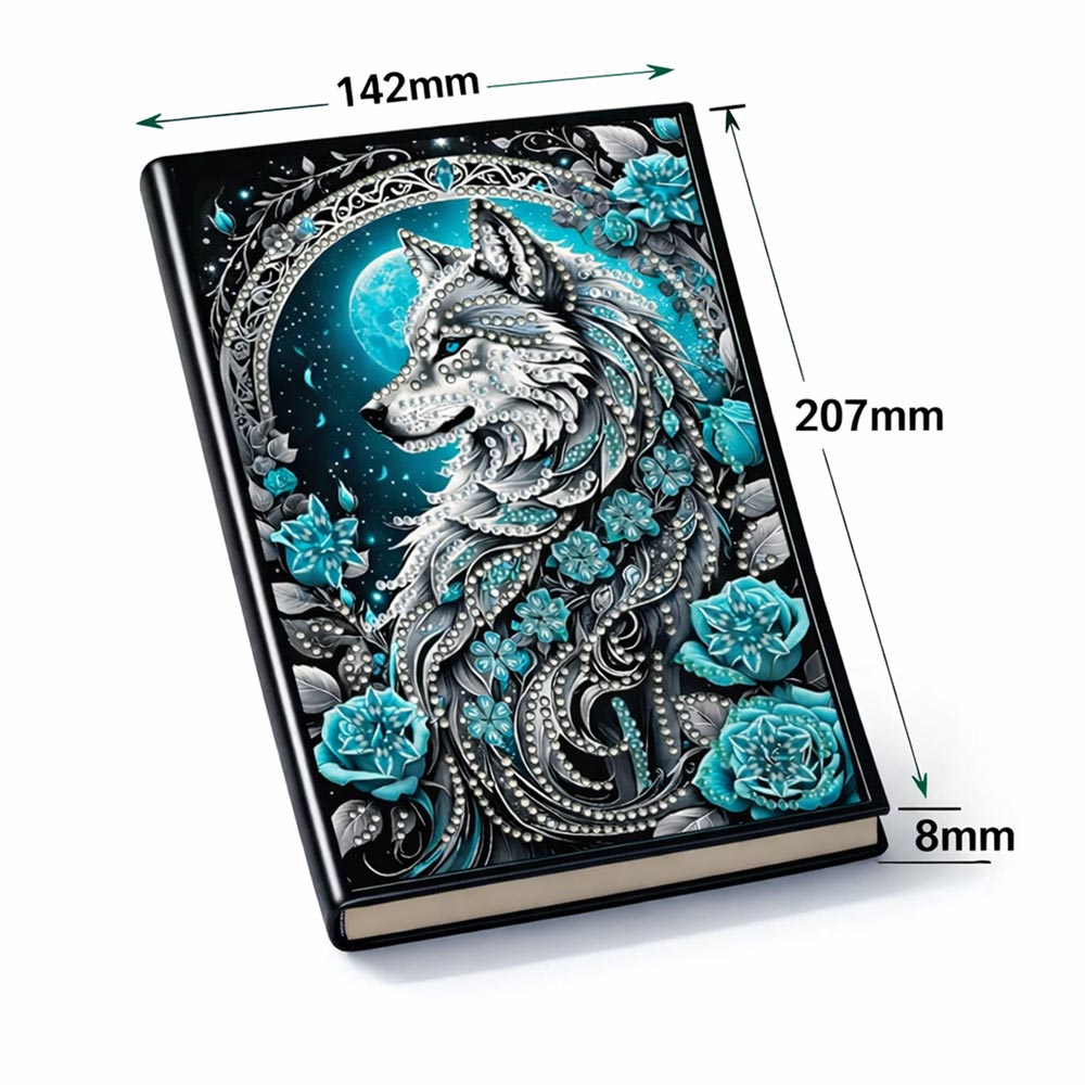 Diamond Painting Notizbuch – Mondwolf Eleganz
