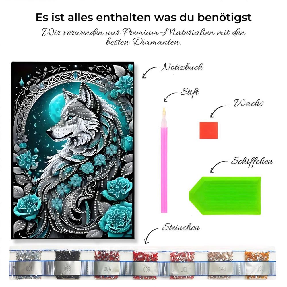 Diamond Painting Notizbuch – Mondwolf Eleganz