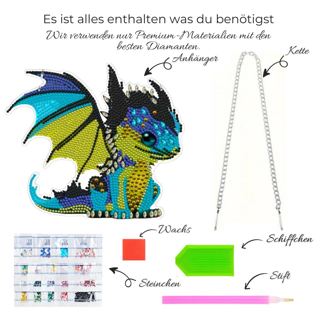 5D Diamond Painting Türanhänger Drache, Unique-Diamond