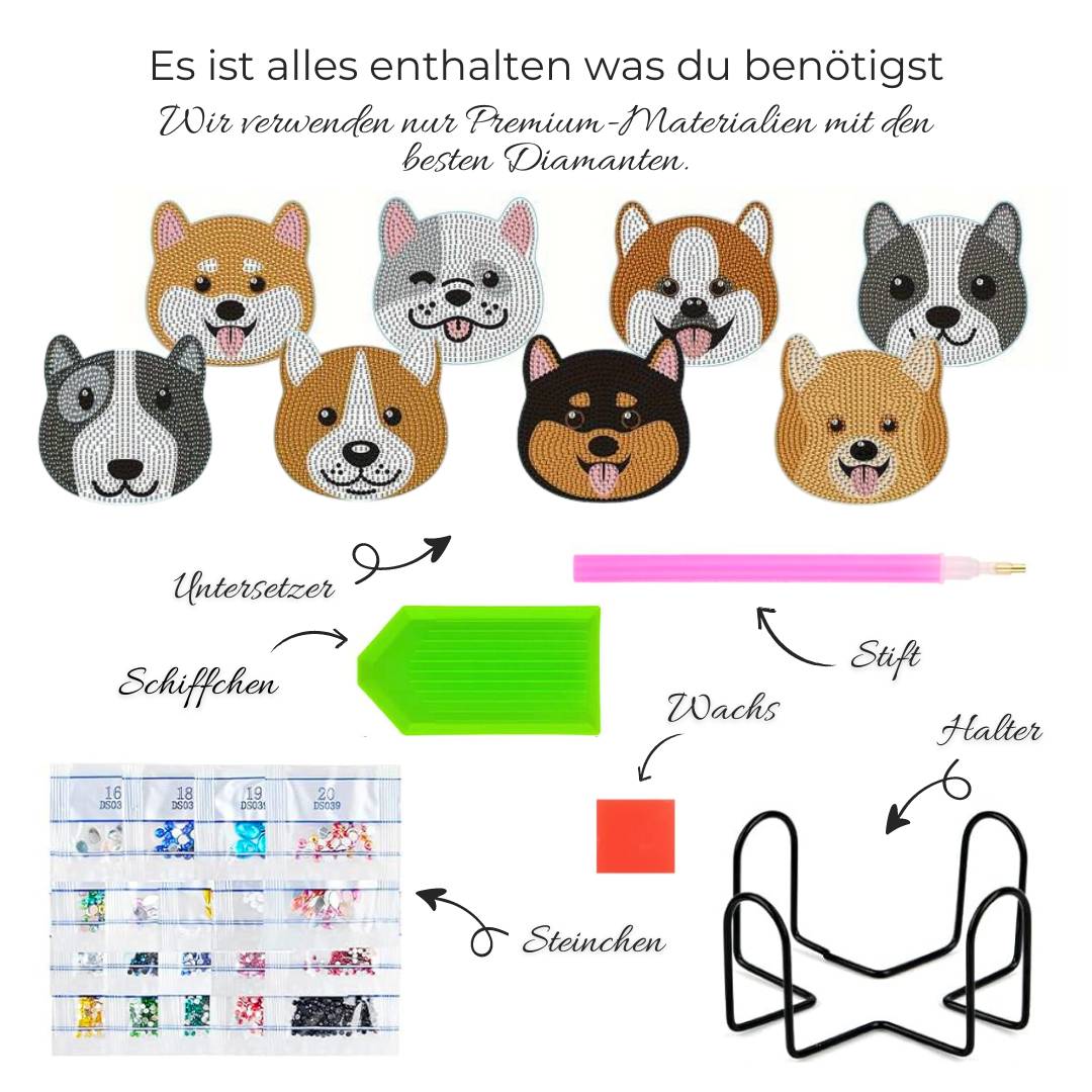 5D Diamond Painting Untersetzer Hunde, Unique-Diamond
