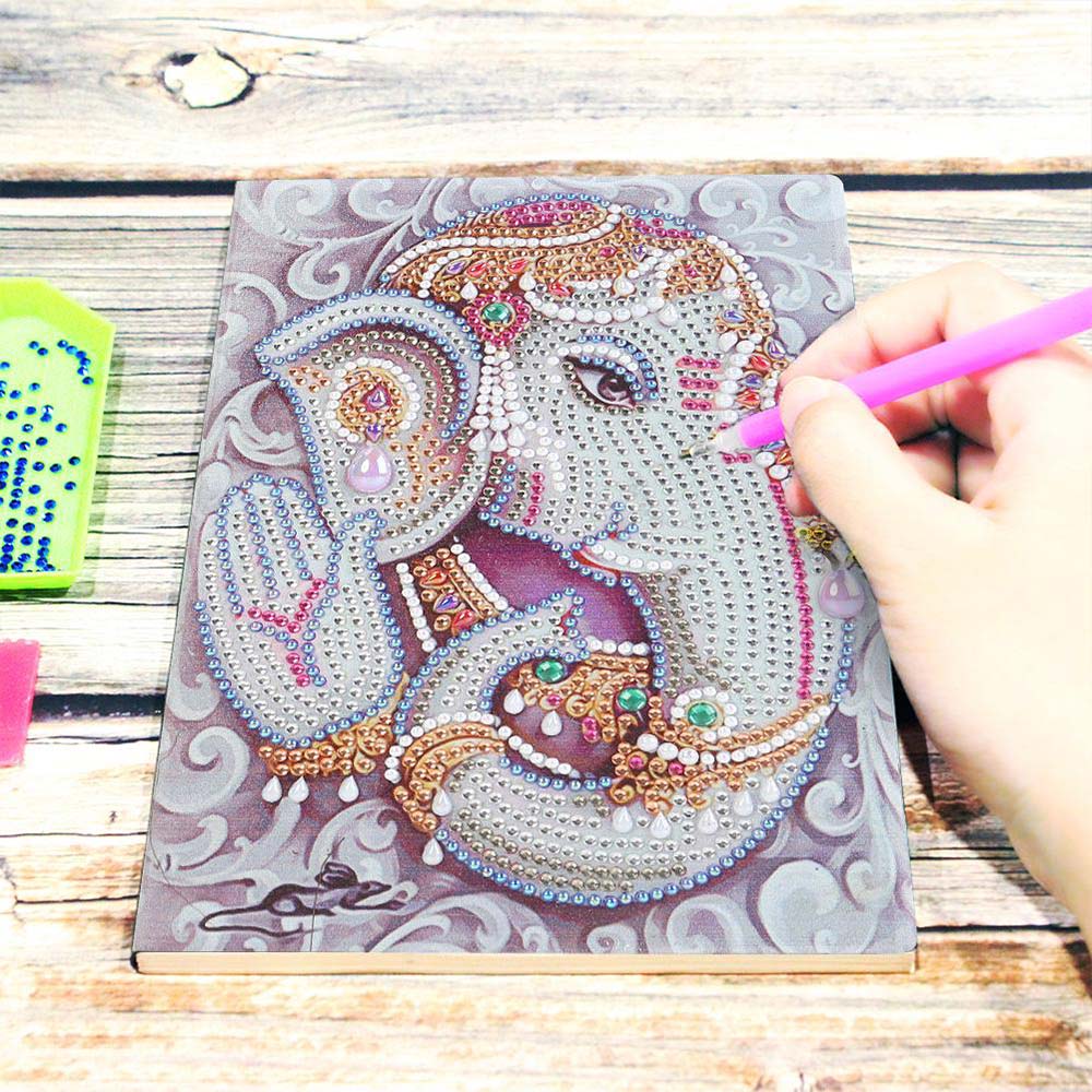 5D Diamond Painting Notizbuch Elefantengott Ganesha, Unique-Diamond