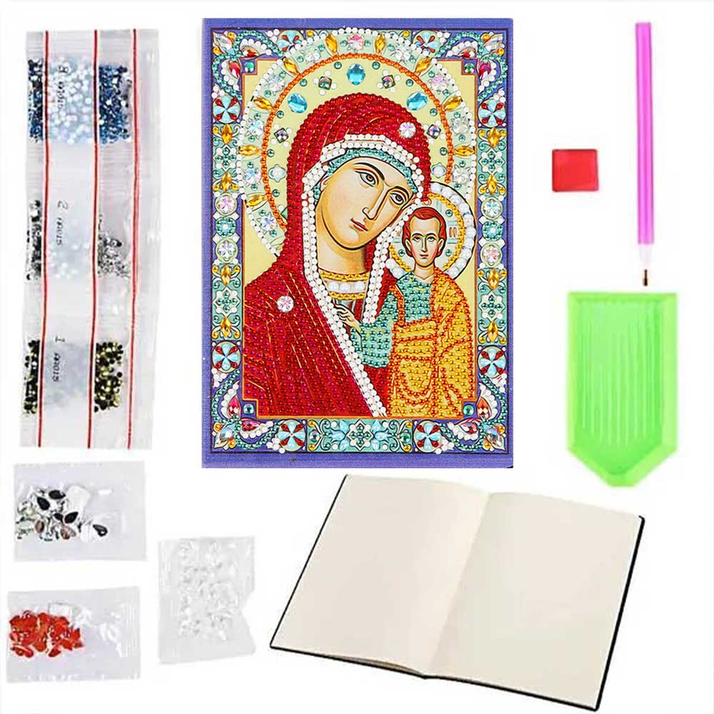 Diamond Painting Notizbuch Jungfrau Maria mit Jesus, Unique-Diamond