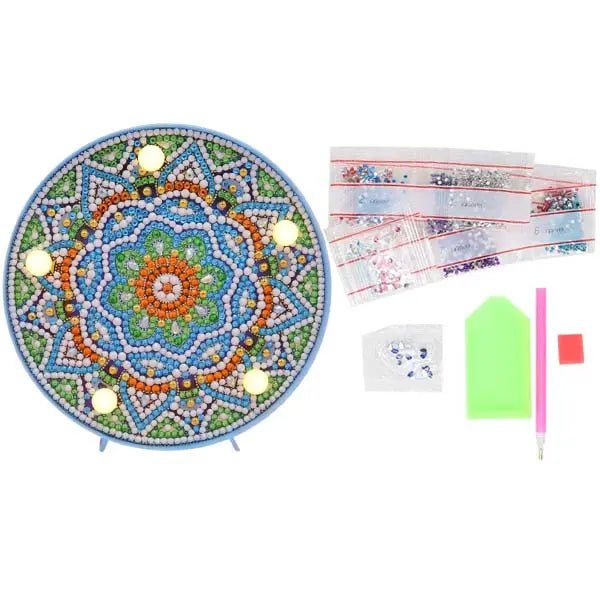 Diamond Painting LED Lampe Hellblau Mandala - Unique-Diamond