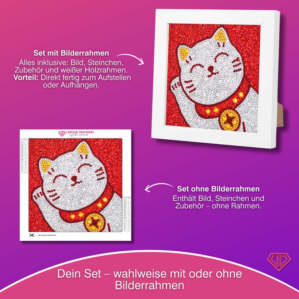 5D  Diamond Painting Maneki Miau – Glückskatze mit Strasssteinchen, Unique-Diamond