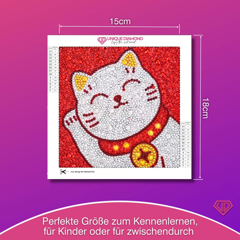 5D  Diamond Painting Maneki Miau – Glückskatze mit Strasssteinchen, Unique-Diamond