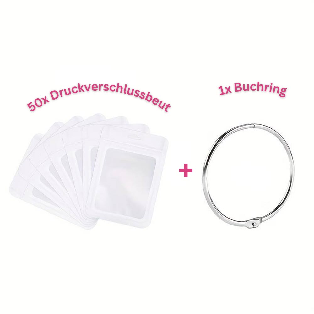 5D Diamond Painting 50 Druckverschlussbeutel und 1 Buchring, Unique-Diamond