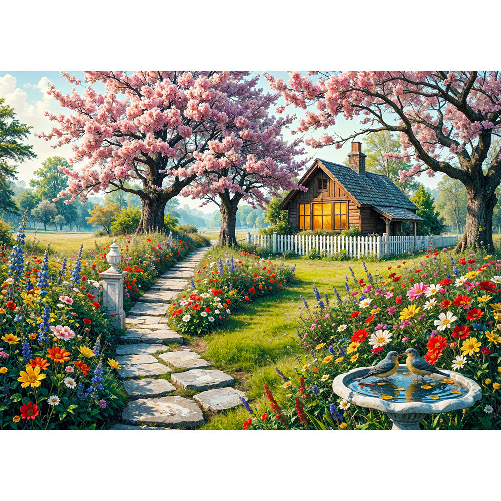 5D Diamond Painting AB Effekt – Blühender Garten mit Landhaus, Unique-Diamond
