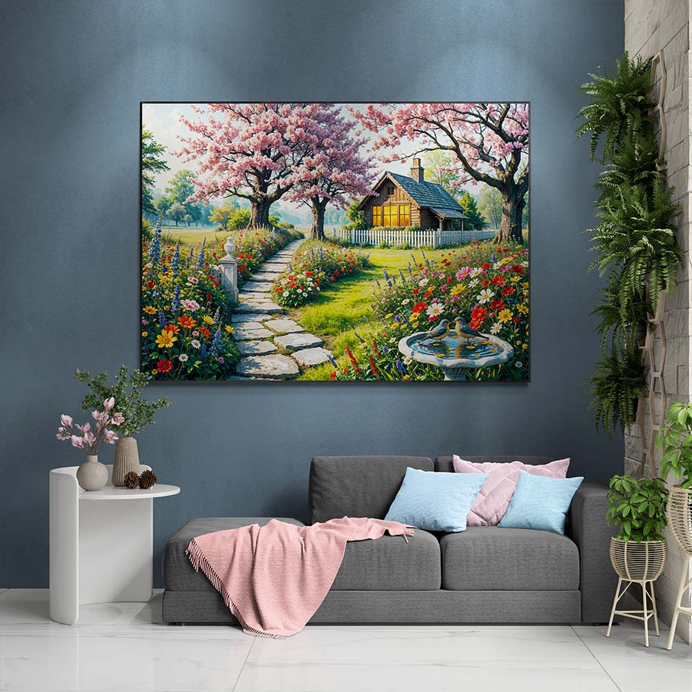 5D Diamond Painting AB Effekt – Blühender Garten mit Landhaus, Unique-Diamond