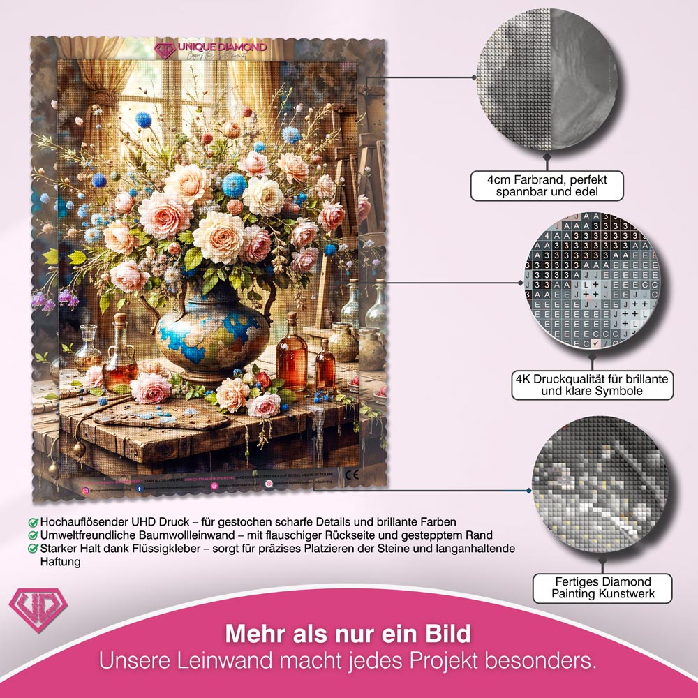5D Diamond Painting – Blütenzauber im Antik-Atelier Unique-Diamond
