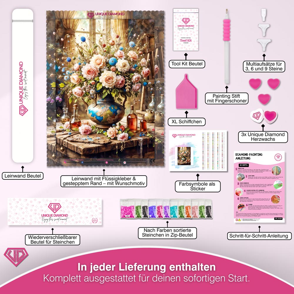 5D Diamond Painting – Blütenzauber im Antik-Atelier Unique-Diamond