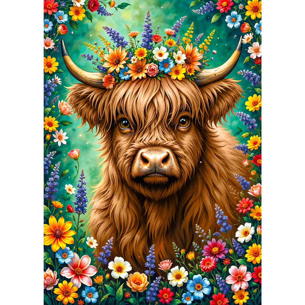 5D Diamond Painting AB Effekt – Blumenkrone des Hochlandrinds, Unique-Diamond