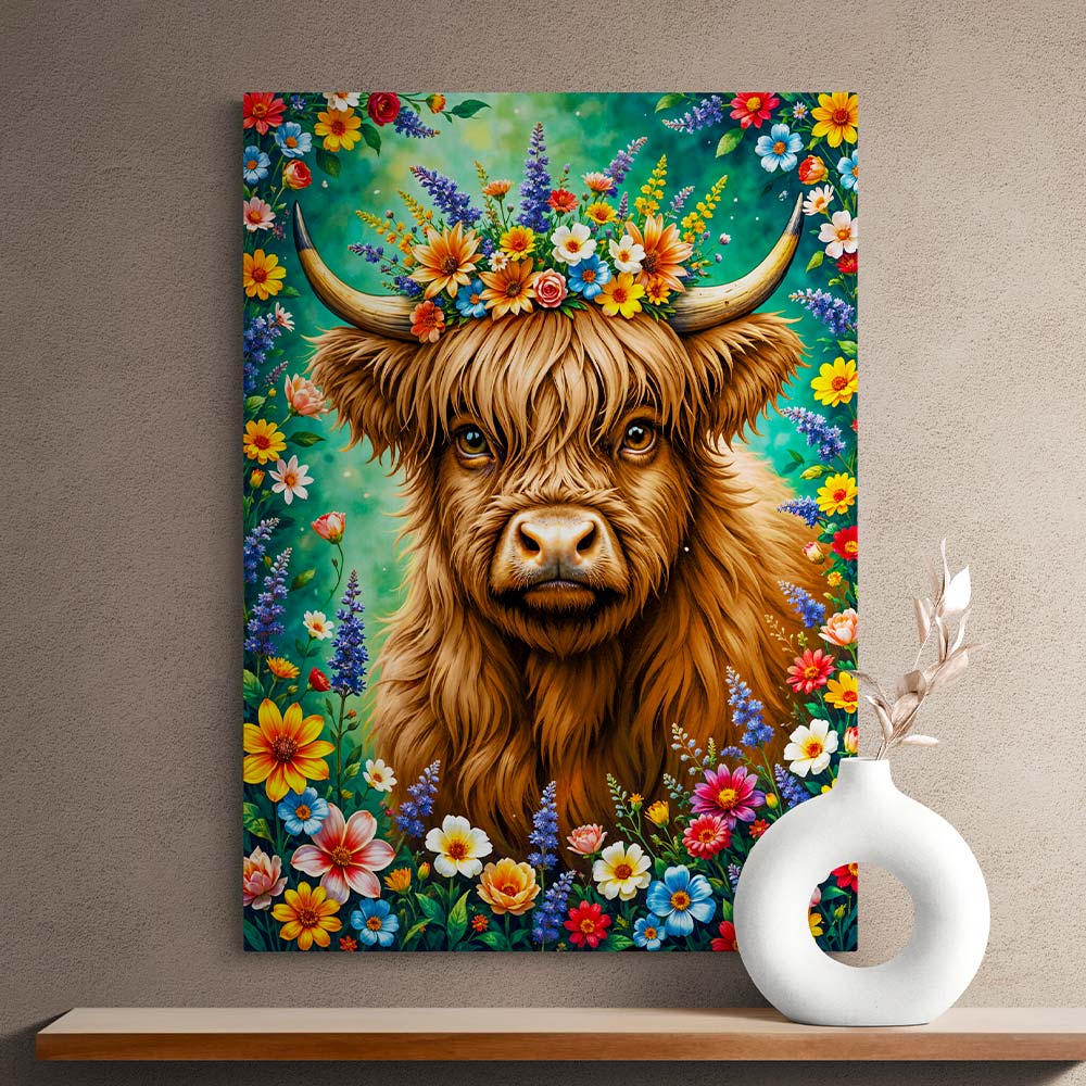 5D Diamond Painting AB Effekt – Blumenkrone des Hochlandrinds, Unique-Diamond