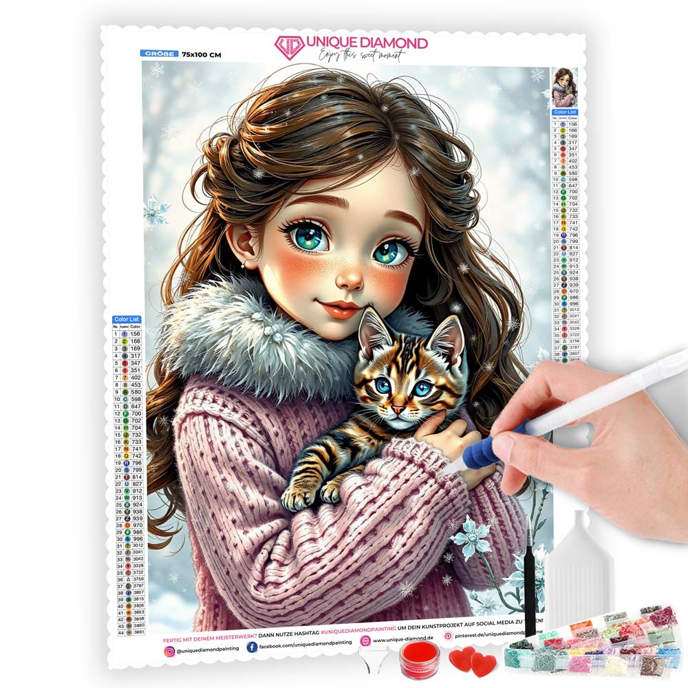 5D Diamond Painting AB Effekt – Emilia und ihr Kätzchen, Unique-Diamond