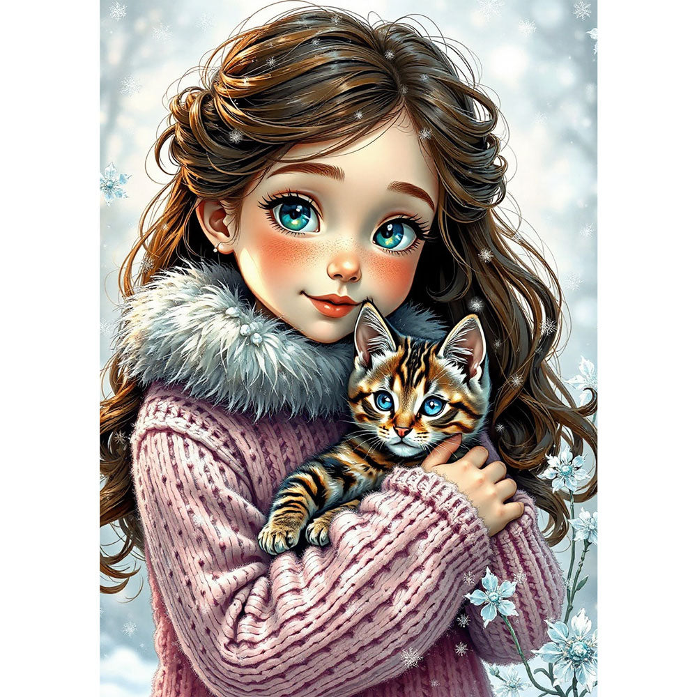 5D Diamond Painting AB Effekt – Emilia und ihr Kätzchen, Unique-Diamond
