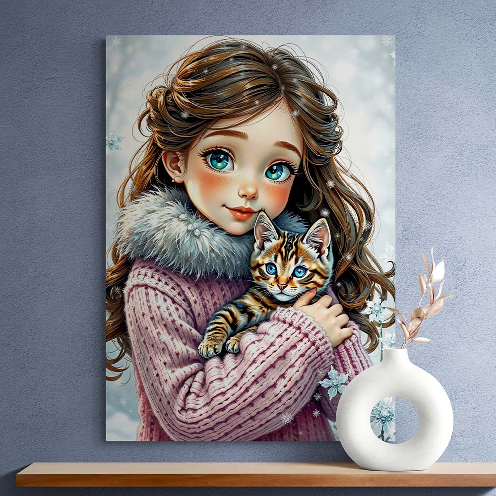 5D Diamond Painting AB Effekt – Emilia und ihr Kätzchen, Unique-Diamond