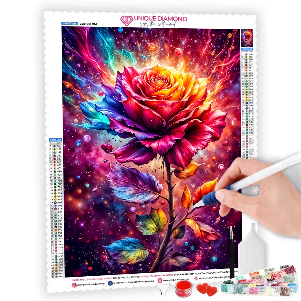 5D Diamond Painting AB Effekt – Galaktische Rosenblüte, Unique-Diamond