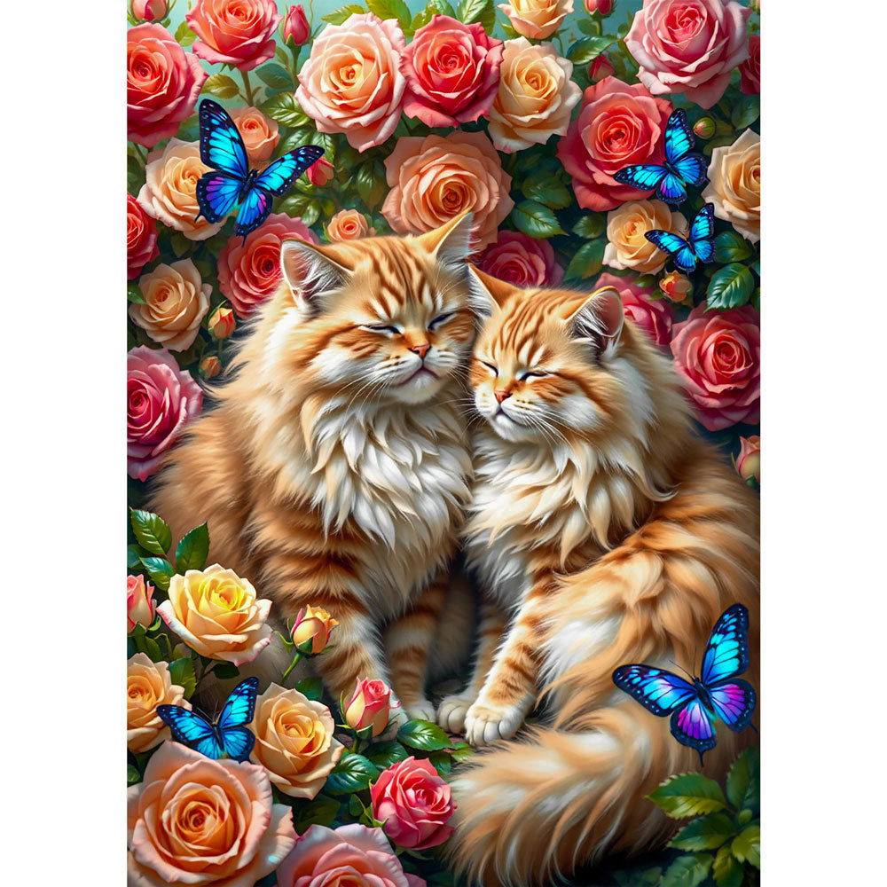 5D Diamond Painting AB Effekt – Kuschelkätzchen im Rosengarten, Unique-Diamond