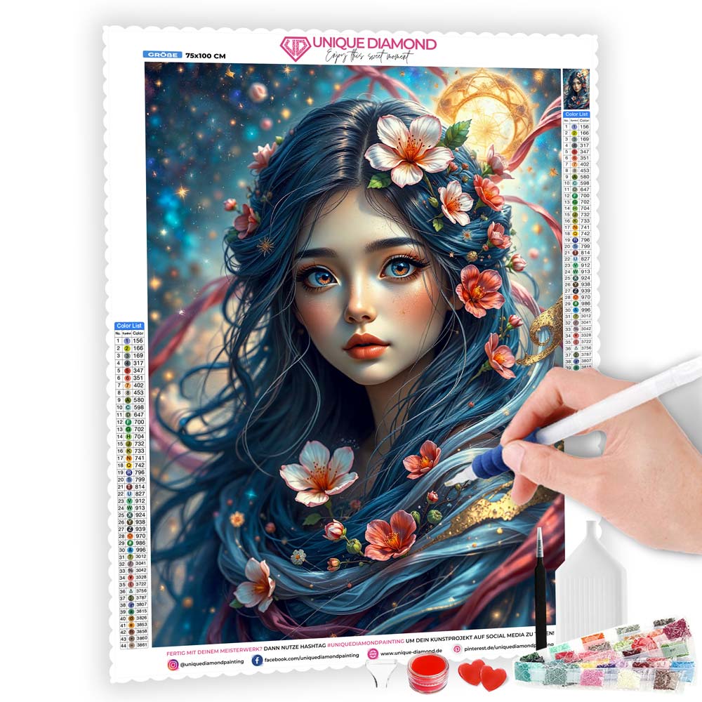 5D Diamond Painting AB Effekt – Lunara, Blütenzauber des Himmels, Unique-Diamond