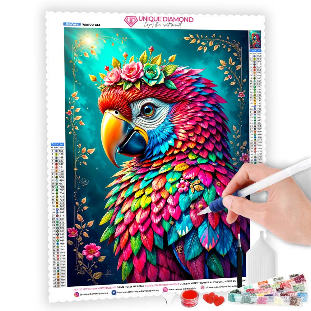5D Diamond Painting AB Effekt – Majestätischer Papagei Aurora, Unique-Diamond-