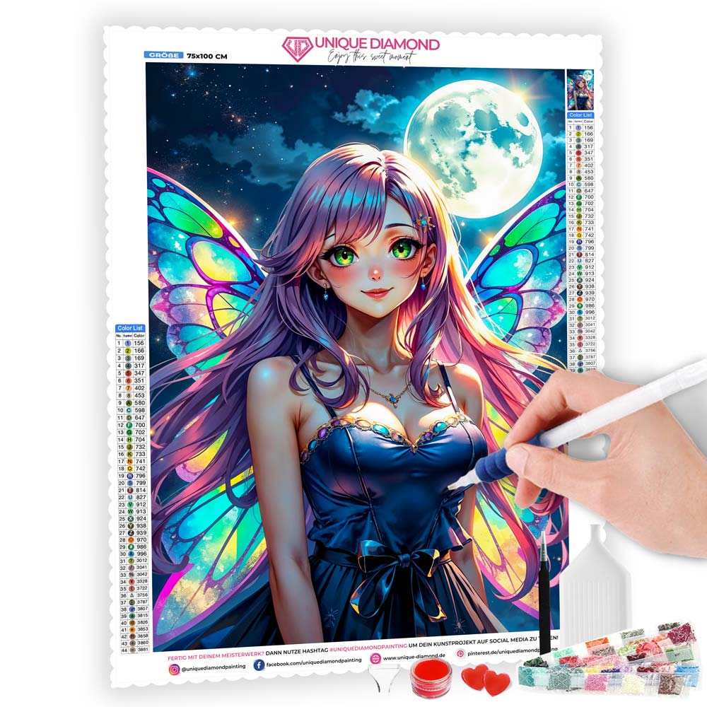 5D Diamond Painting AB Effekt – Mondlicht-Fee, Unique-Diamond