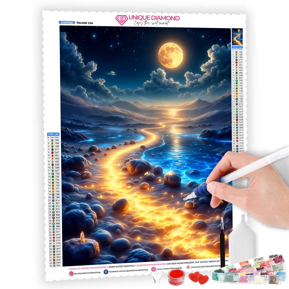 5D Diamond Painting AB Effekt – Pfad aus Mondlicht, Unique-Diamond