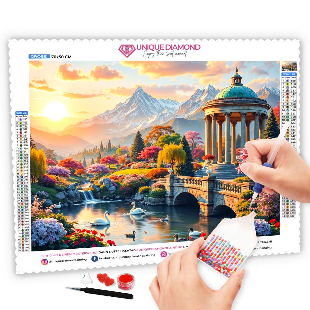 5D Diamond Painting AB Effekt – Romantischer Garten mit Pavillon, Unique-Diamond