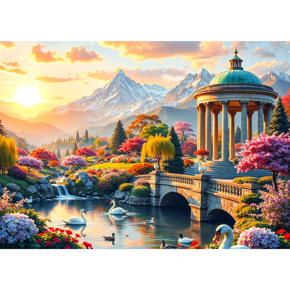 5D Diamond Painting AB Effekt – Romantischer Garten mit Pavillon, Unique-Diamond