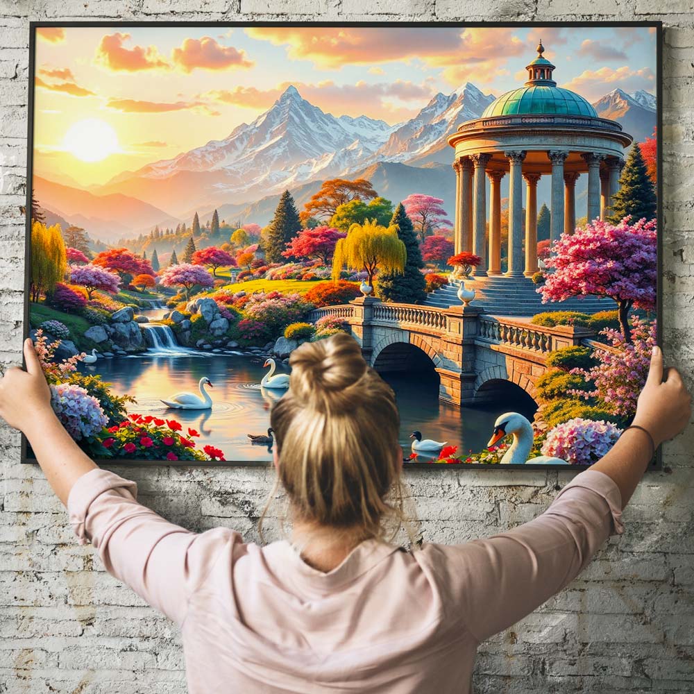 5D Diamond Painting AB Effekt – Romantischer Garten mit Pavillon, Unique-Diamond