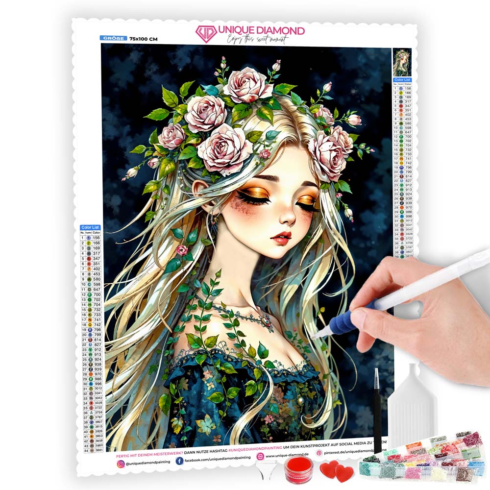 5D Diamond Painting AB Effekt – Rosengöttin Lysandra, Unique-Diamond