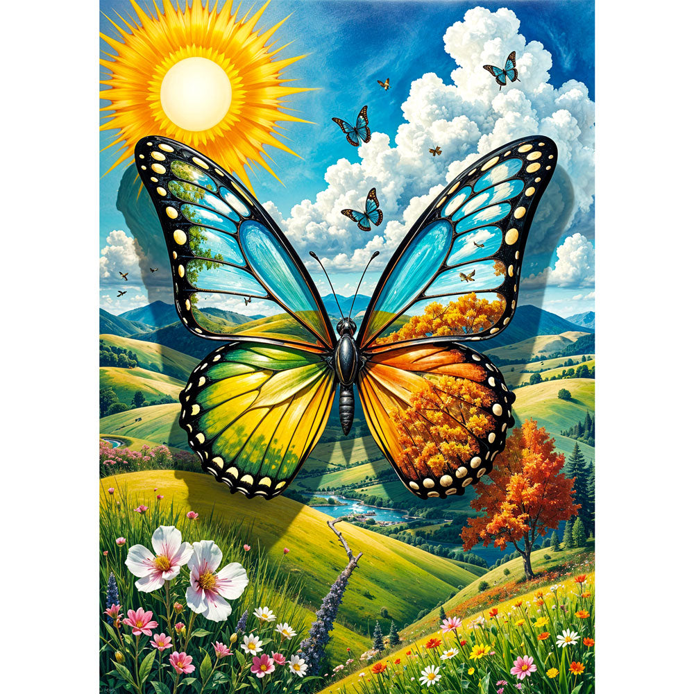 5D Diamond Painting AB Effekt – Schmetterlingszauber der Jahreszeiten, Unique-Diamond