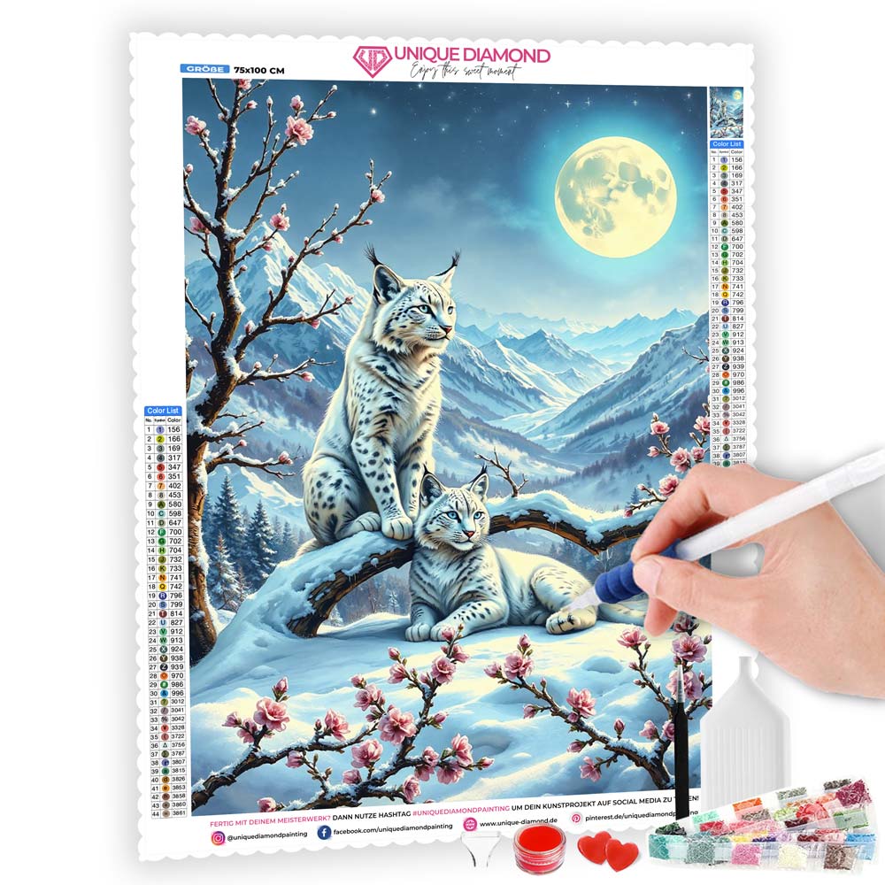 5D Diamond Painting AB Effekt – Schneeluchse im Mondlicht, Unique-Diamond