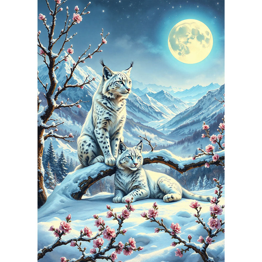 5D Diamond Painting AB Effekt – Schneeluchse im Mondlicht, Unique-Diamond
